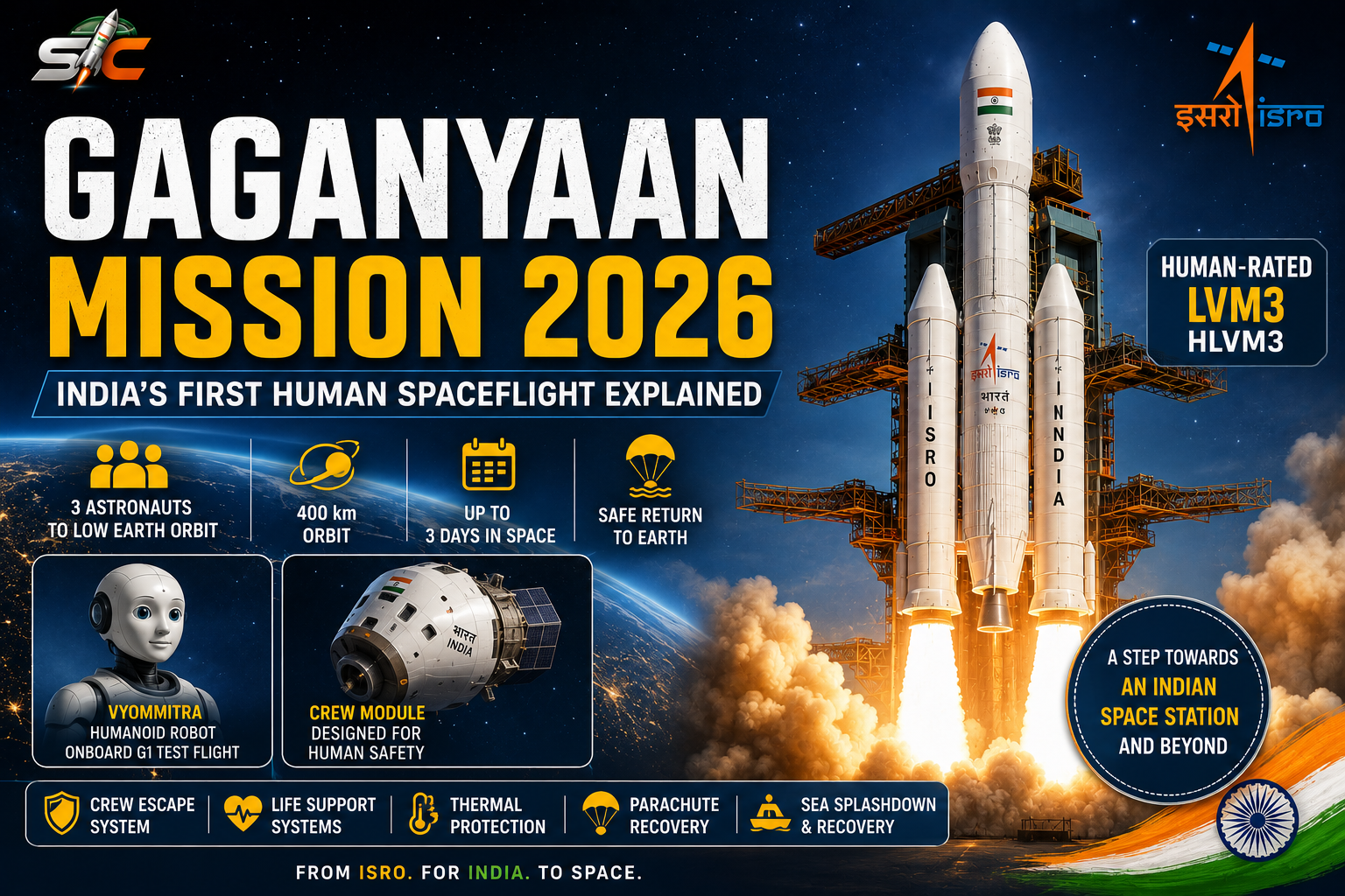 Gaganyaan Mission 2026 ISRO human spaceflight capsule and HLVM3 rocket