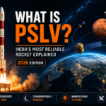 PSLV rocket launch by ISRO with satellites orbiting Earth and Mars mission representation