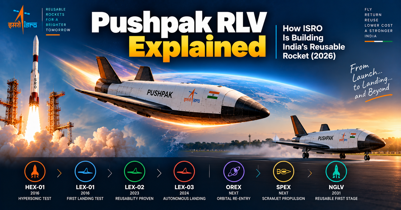ISRO Pushpak RLV-TD winged vehicle touching down on the runway during the LEX-03 autonomous landing experiment