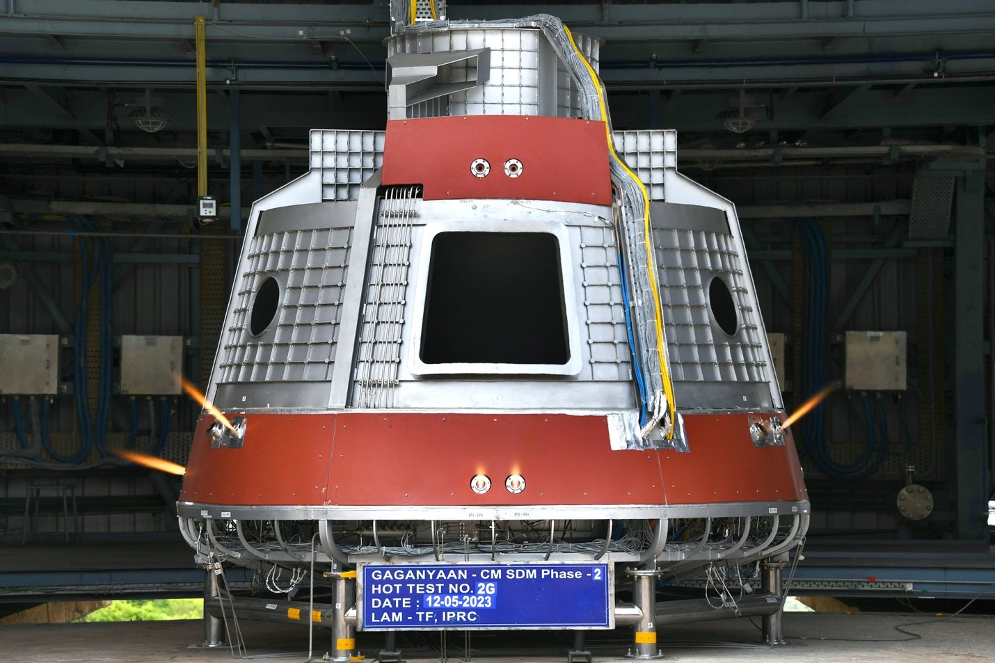 ISRO's Gaganyaan Crew Module during a 2023 propulsion hot-fire test