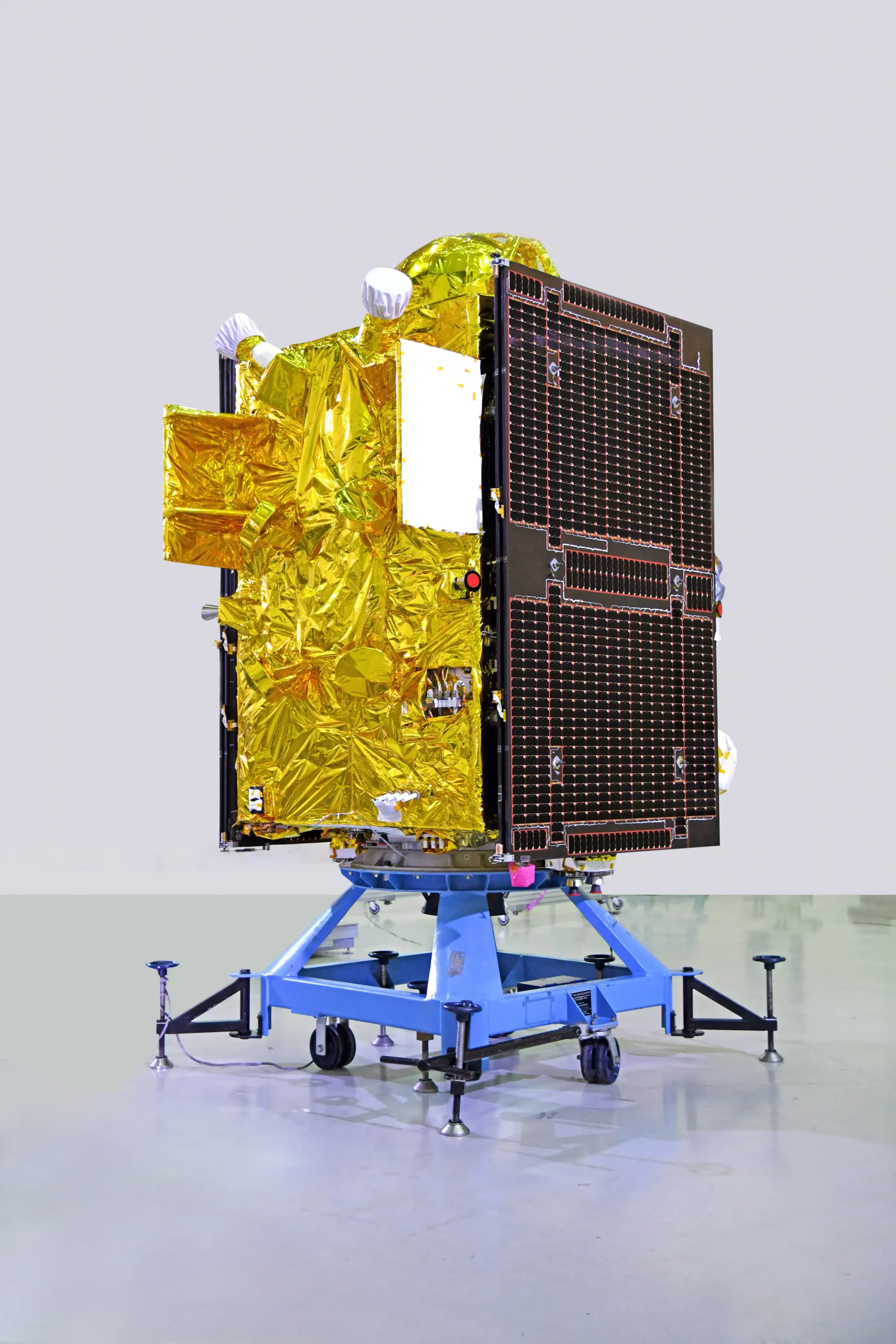 NVS-02, the predecessor satellite to NVS-03, in the cleanroom ahead of ISRO's NavIC launches leading up to the GSLV-F18 launch